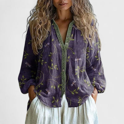 AMBRE™ | Camicetta Vintage con Stampa a Foglie