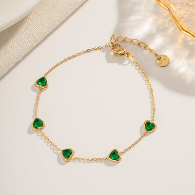 KRYSTYNA™ | Bracciale con Cuori in Zirconia Verde