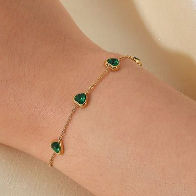 KRYSTYNA™ | Bracciale con Cuori in Zirconia Verde