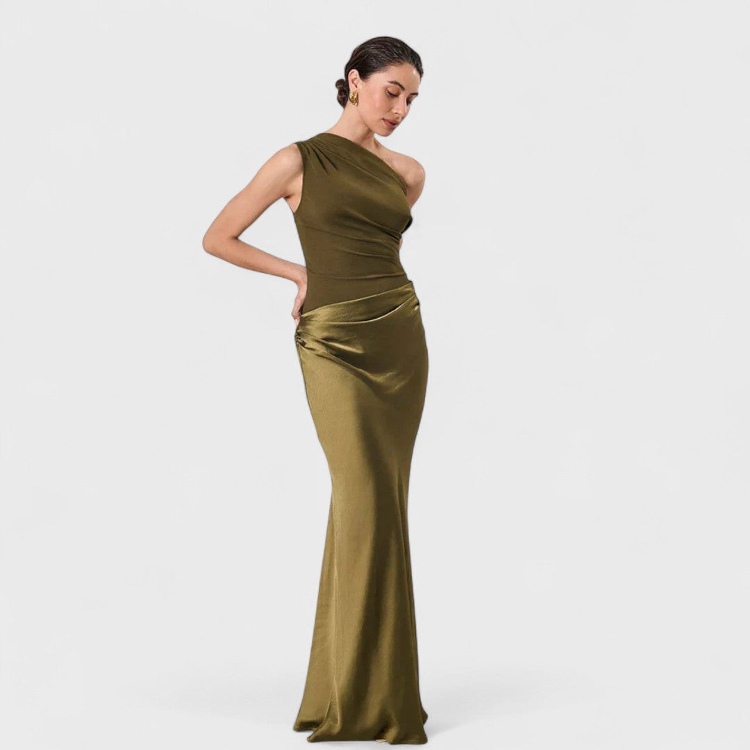 AMBER™ | Abito Lungo Monospalla in Raso