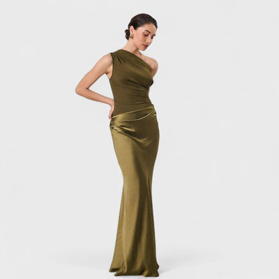 AMBER™ | Abito Lungo Monospalla in Raso