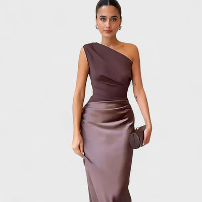 AMBER™ | Abito Lungo Monospalla in Raso