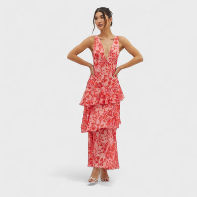 FAYE™ | Abito Midi Floreale con Volant