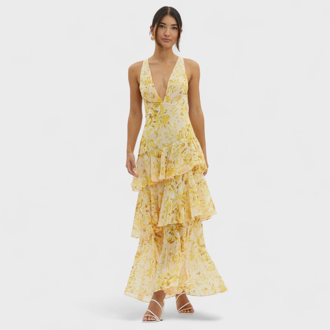 FAYE™ | Abito Midi Floreale con Volant