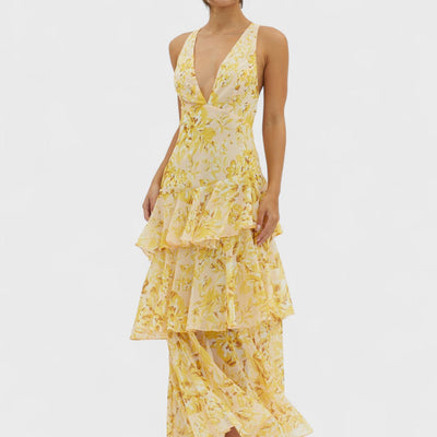 FAYE™ | Abito Midi Floreale con Volant